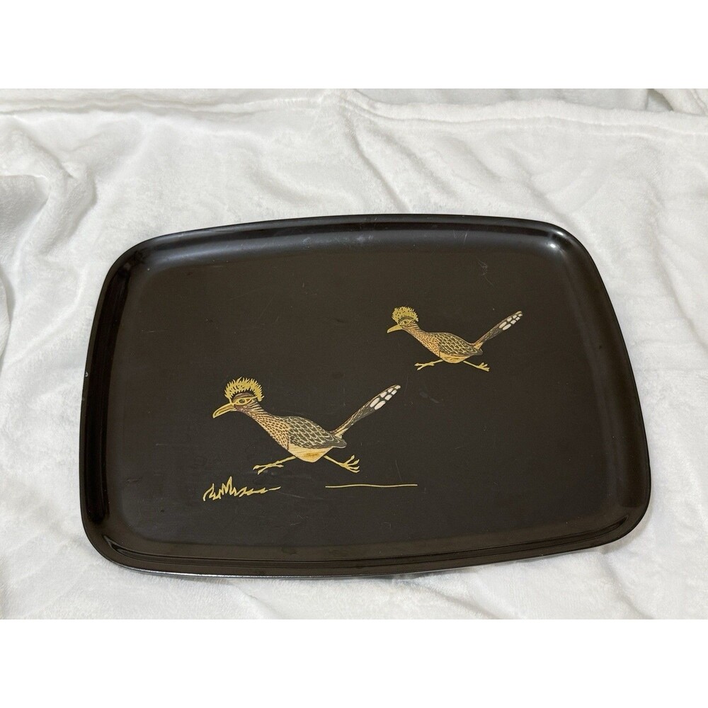 Vintage Mid-Century Modern Couroc Roadrunner Tray (Medium 12.5” x 9.5”) Barware